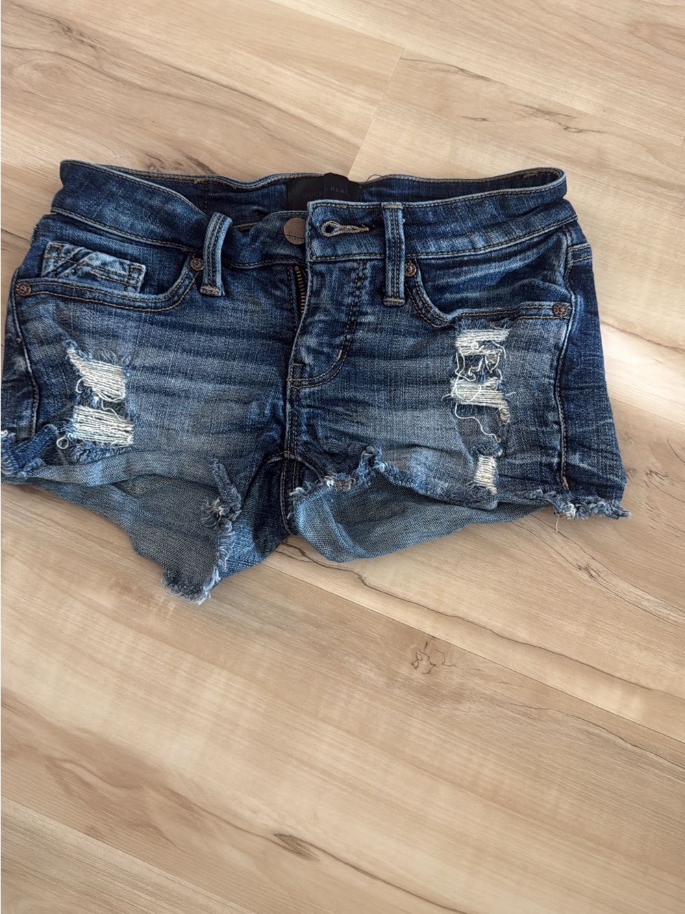 Buckle Distressed Dark Blue Denim Cutoff Shorts
